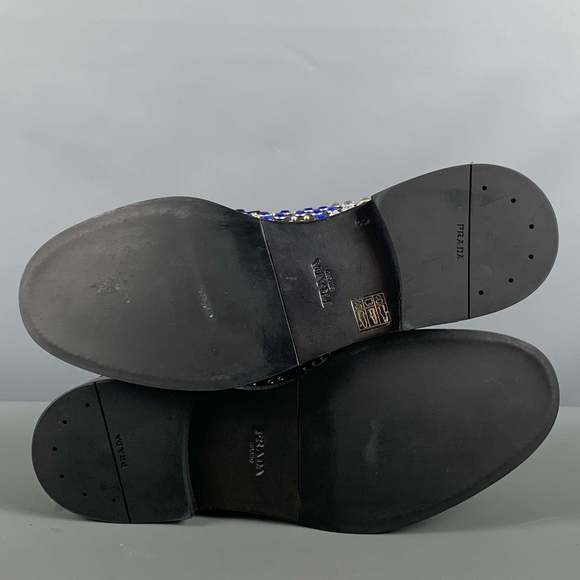 PRADA Black Silver & Blue Studded Leather Lace-Up Shoes - Picture 6 of 9